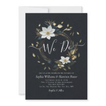 ブラック ホワイト ゴールド フローラル リース ウェディング フォト「私たち、結婚しました」