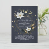 ブラック ホワイト ゴールド フローラル リース 婚約パーティー 招待状 (スタンド正面)