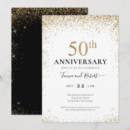 ブラック・ホワイト・ゴールド 50周年結婚記念日 招待状