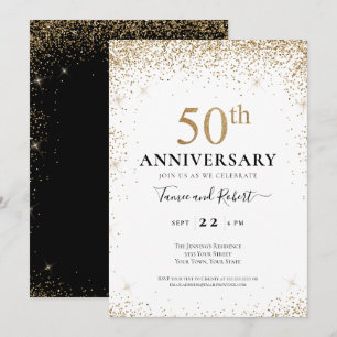ブラック・ホワイト・ゴールド 50周年結婚記念日 招待状