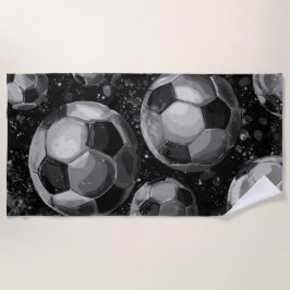 ブラック&ホワイト サッカーボール パターン - 強烈なスポーツデザイン ビーチタオル