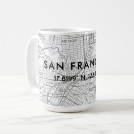 ブラック&ホワイト サンフランシスコ マップ カスタム座標 コーヒーマグカップ