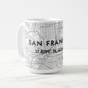 ブラック&ホワイト サンフランシスコ マップ カスタム座標 コーヒーマグカップ