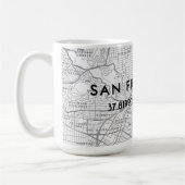 ブラック&ホワイト サンフランシスコ マップ カスタム座標 コーヒーマグカップ (左)