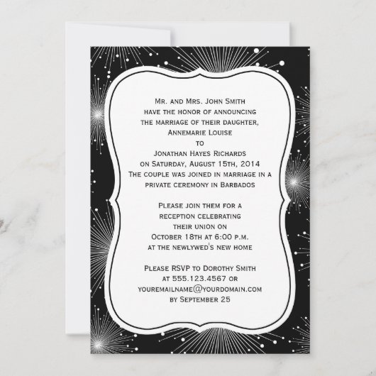 ブラック・ホワイト・サン・バースト・花火・レセプションのみ 招待状 (正面)
