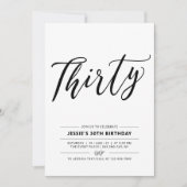 ブラック＆ホワイト サーティ ミニマル 30歳の誕生日パーティー 招待状 (正面)