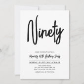 ブラック&ホワイト |シック990th誕生日パーティー 招待状 (正面)