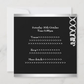 ブラック&ホワイト シルバーのストリーマー リボン&バルーン 招待状 (裏面)