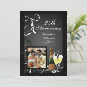 ブラック＆ホワイト シルバー シャンパンフォト アニバーサリー 招待状 (スタンド正面)