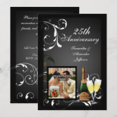 ブラック＆ホワイト シルバー シャンパンフォト アニバーサリー 招待状 (正面/裏面)