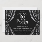 ブラック ホワイト シークイン カーテン サプライズ 50歳の誕生日 招待状 (正面)