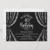 ブラック ホワイト シーケン カーテン サプライズ 40歳の誕生日 招待状 (正面)