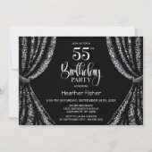 ブラック ホワイト シーケン カーテン 55歳の誕生日パーティー 招待状 (正面)