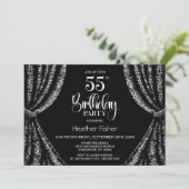 ブラック ホワイト シーケン カーテン 55歳の誕生日パーティー 招待状 (スタンド正面)