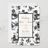 ブラック＆ホワイト スカル スケルトン スカル ウェディング 招待状 (正面)