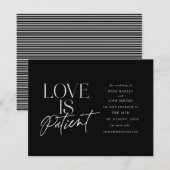 ブラック ホワイト スクリプト ラブ ウェディング  日程変更 案内状 (正面/裏面)