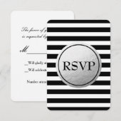ブラック＆ホワイト ストライプ シルバー ホイル 結婚式 RSVP カード (正面/裏面)