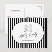 ブラック ホワイト ストライプ 気まぐれな結婚式 RSVP ポストカード (正面/裏面)