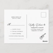 ブラック ホワイト ストライプ 気まぐれな結婚式 RSVP ポストカード (裏面)