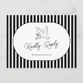 ブラック ホワイト ストライプ 気まぐれな結婚式 RSVP ポストカード