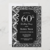 ブラック・ホワイト・スパンコール 60歳の誕生日パーティー 招待状 (正面)