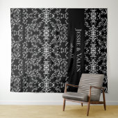 ブラック＆ホワイト スワール ゴシック ウェディング タペストリー (インサイチュ(横))