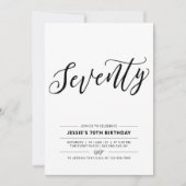 ブラック＆ホワイト セブンティ ミニマル 70歳の誕生日パーティー 招待状 (正面)