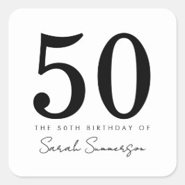 ブラック ホワイト タイポグラフィー 50歳の誕生日 スクエアシール