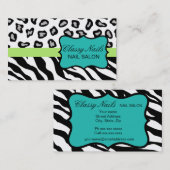 ブラック、ホワイト、ターコイズ&グリーンゼブラ&チータ 名刺 (正面/裏面)