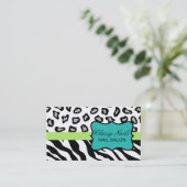 ブラック、ホワイト、ターコイズ&グリーンゼブラ&チータ 名刺 (スタンド正面)