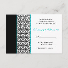 ブラック ホワイト ターコイズ ダマスク RSVP カード
