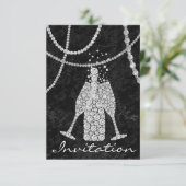 ブラック・ホワイト・ダイヤモンド・ガラス・バブル・シャンパン・ボトル 招待状 (スタンド正面)