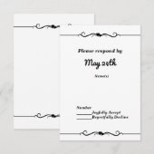 ブラック＆ホワイト ダブルハート ウェディング RSVP 招待状 (正面/裏面)