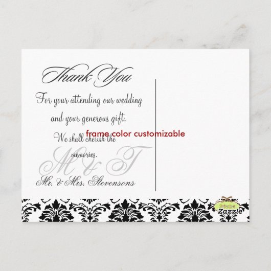 ブラック+ホワイト・ダマスクありがとうフォトポストカード, ポストカード (裏面)