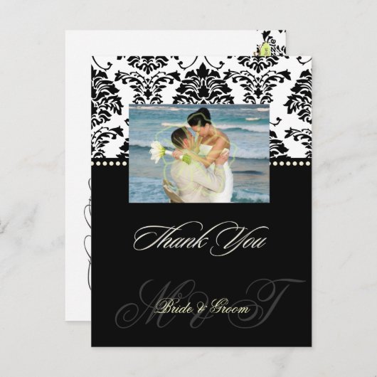 ブラック+ホワイト・ダマスクありがとうフォトポストカード, ポストカード (正面/裏面)
