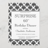 ブラック＆ホワイト ダマスク柄 サプライズ 60歳 誕生日ディナー 招待状 (正面/裏面)