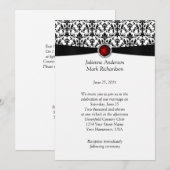 ブラック ホワイト ダマスク柄 ルビー 宝石 結婚式 招待状 (正面/裏面)