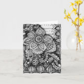 ブラック・ホワイト・ダマスク・インディアン・マンダラ おめでとう カード (黄色い花)