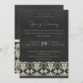 ブラック ホワイト ダマスク クラシック グランド オープニング セレモニー 招待状 (正面/裏面)