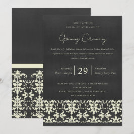 ブラック ホワイト ダマスク クラシック グランド オープニング セレモニー 招待状