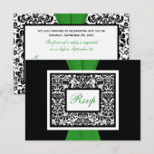 ブラック ホワイト ダマスク グリーン 印刷 リボン RSVP (正面/裏面)