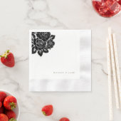 ブラック＆ホワイト ダマスク ゴールド テキスト ウェディング 縁ありカクテルナプキン (インサイチュ)