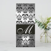 ブラック ホワイト ダマスク モノグラム ウェディング パーティ プログラム (スタンド正面)