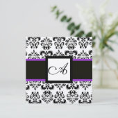 ブラック ホワイト ダマスク モノグラム シャンパン メタリック 招待状 (スタンド正面)