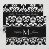 ブラック ホワイト ダマスク モノグラム 結婚式 Save the Date セーブザデート (正面/裏面)