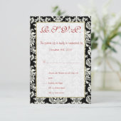 ブラック/ホワイト ダマスク 結婚式 RSVP カード (スタンド正面)