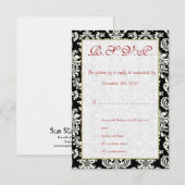 ブラック/ホワイト ダマスク 結婚式 RSVP カード (正面/裏面)