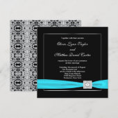 ブラック ホワイト ティール シルバー ウェディング 招待状 (正面/裏面)