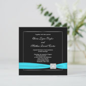 ブラック ホワイト ティール シルバー ウェディング 招待状 (スタンド正面)