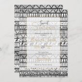 ブラック ホワイト トライバル アフリカン パターン 招待状 (正面/裏面)